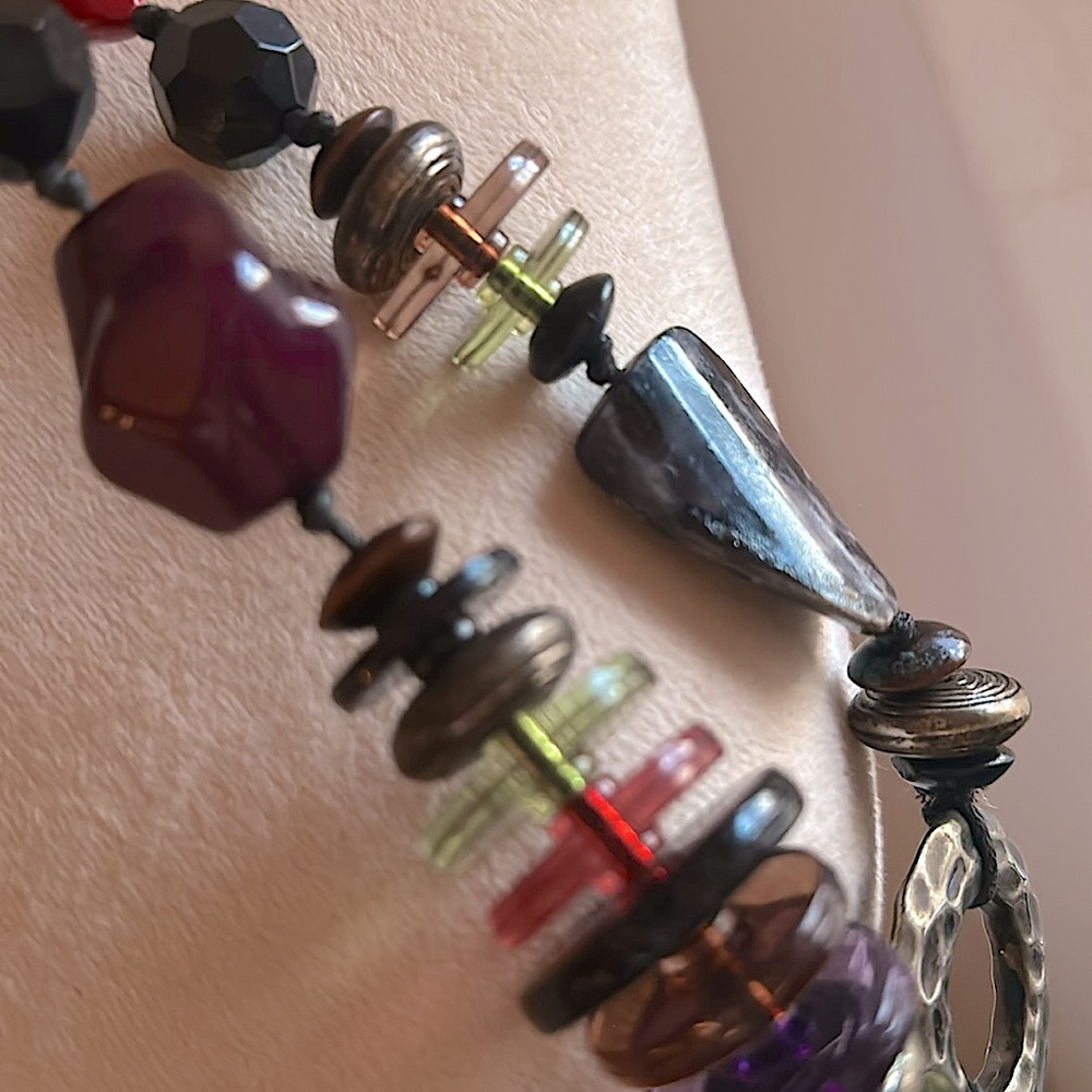 Boho Western Corded Bead, Faux Stone and Metal Multi Color Necklace- Adjustable